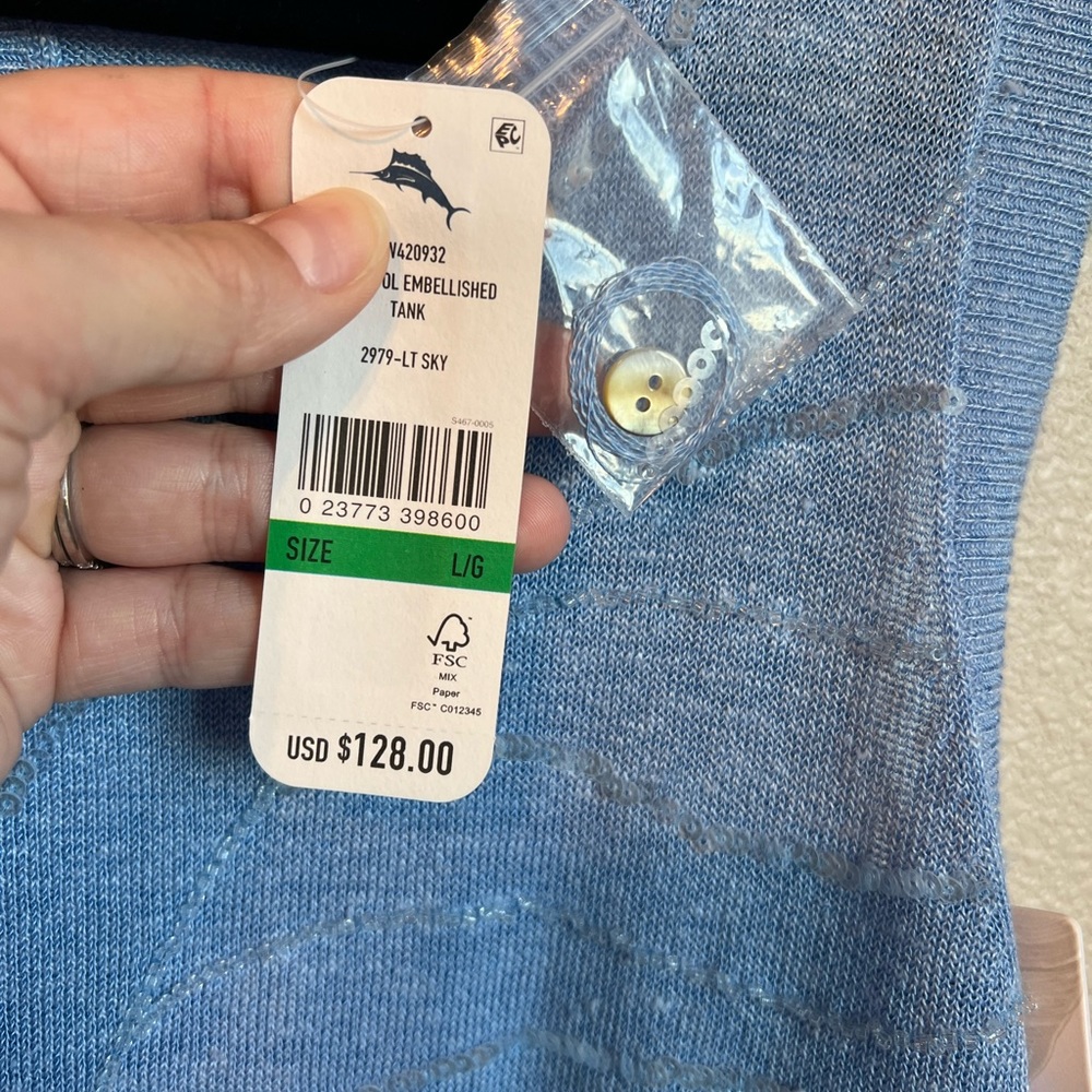 Tommy Bahama Light Blue Sleeveless Sequin Knit Top Size Large - Picture 7 of 8